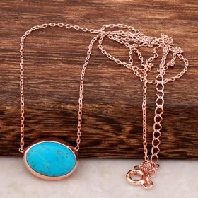 Turquoise Stone Rose Silver Necklace 6478