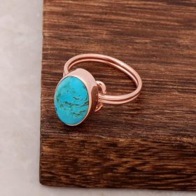 Turquoise Stone Rose Silver Ring 2852