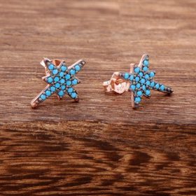 Turquoise Stone North Star Rose Silver Earrings 3777