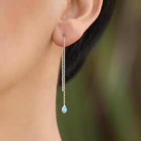 Turquoise Zirkon Silver Chain Earring 4184