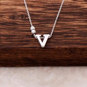 V Letter Design Silver Necklace 3845