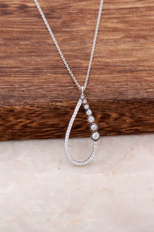 Water Drop Design Rhodium Silver Necklace 4073