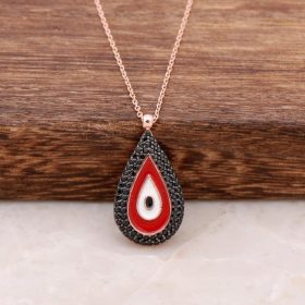 Water Drop Eye Design Rose Silver Necklace 6189