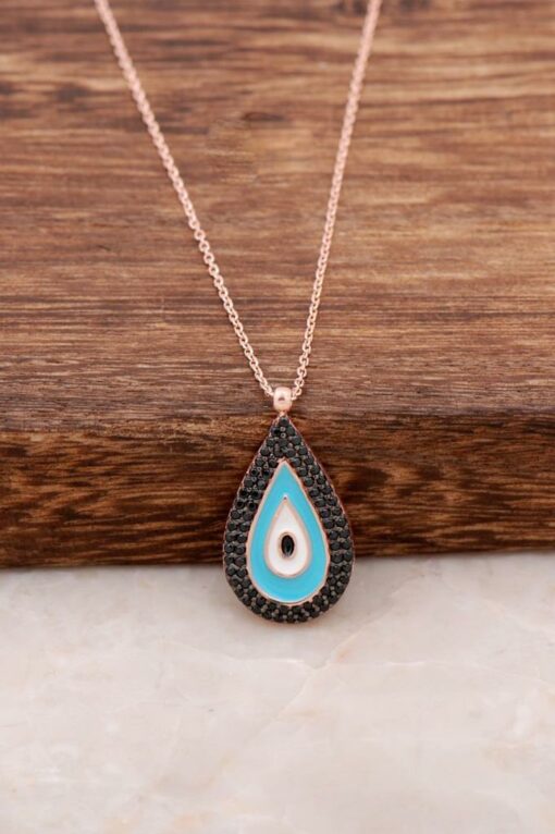 Water Drop Eye Design Rose Silver Necklace 6190