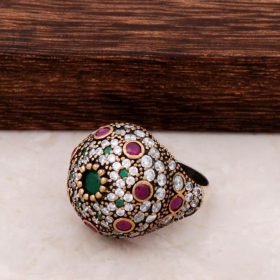 Zircon and Root Emerald Sterling Silver Ring 721