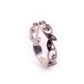 Zircon Stone Leaf Design Silver Ring 1148