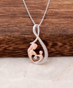 Zircon Stone Mother Love Design Silver Necklace 2282