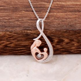 Zircon Stone Mother Love Design Silver Necklace 2282