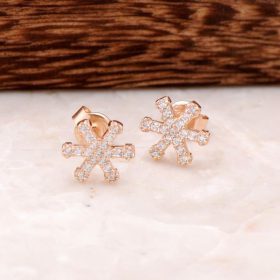 Zircon Stone Snowflake Rose Silver Earrings 1655