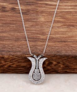 Zircon Stone Tulip Design Rhodium Silver Necklace 473