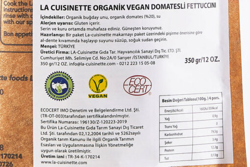 Ла-Цуисинетте, органски и вегански фетуини са парадајзом, 12.34оз - 350г