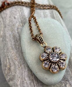 Diamond Pendant Necklace with White Crystal Stone