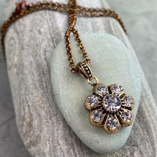 Diamond Pendant Necklace with White Crystal Stone