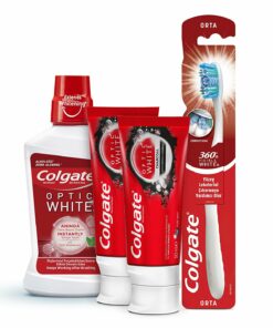 Colgate Optic White Toothpaste 50ml x2, 360 Medium Toothbrush, Oral Care 250ml