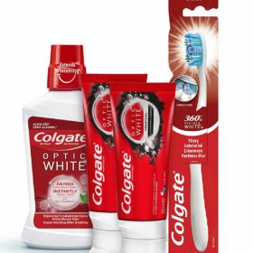 Colgate Optic valge hambapasta 50 ml x 2, 360 keskmine hambahari, suuhooldus 250 ml
