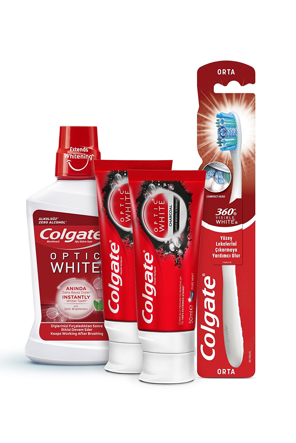 stuiten op plan tekort Koop Colgate Optic White Tandpasta 50ml x2, 360 Medium Tandenborstel,  Mondverzorging 250ml | Sultan van Bazaar | Grote Bazaar Istanboel