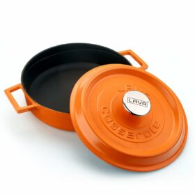 Cast Iron Round Pot, Matte Orange, 24 cm