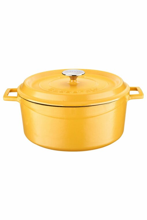 Cast Iron Round Pot, Matte Yellow, 28 cm