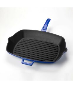 金屬手柄鑄造烤盤，藍色，尺寸 26x32cm