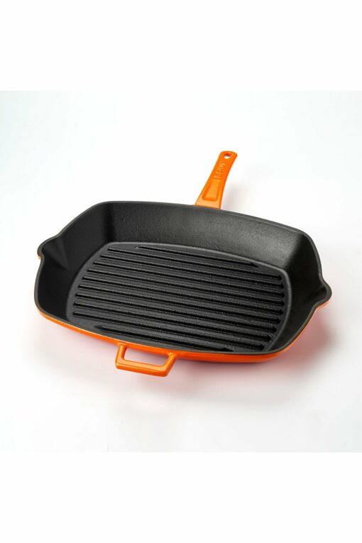 Casting Grill Pan with Metal Handle, Orange, Size 26x32cm