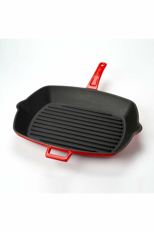 Casting Grill Pan with Metal Handle, Red, Size 26x32cm