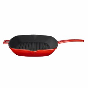 Casting Grill Pan with Metal Handle, Red, Size 26x32cm
