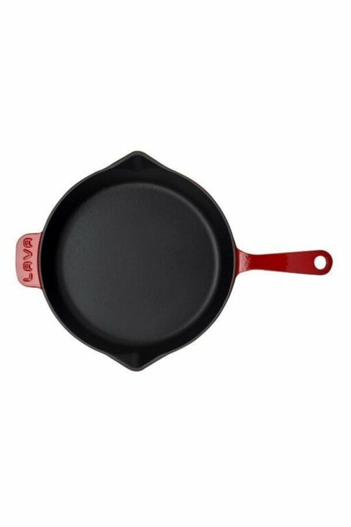 Metal Handled, Cast Iron Frying Pan, Red, 28 cm