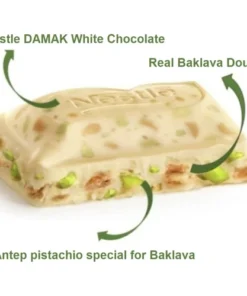 Damak Baklava White Chocolate Bar with Pistachio, 2.2oz - 60g