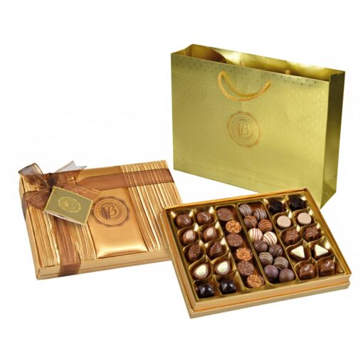 Gold Colored Gift Chocolates in Satin Box